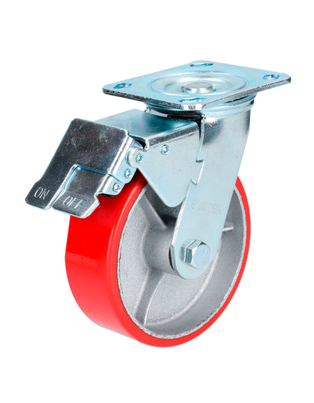 Rodaja de hierro con poliuretano giratoria con freno 6" Surtek