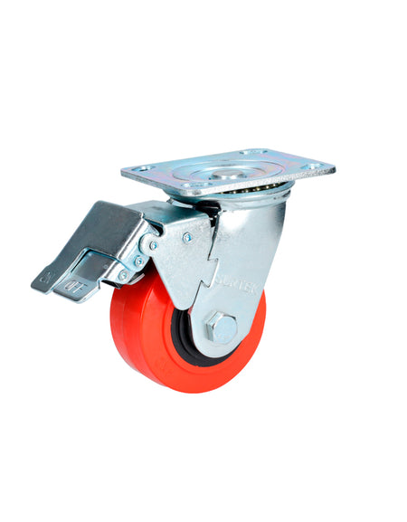 Rodaja polipropileno y poliuretano rojo gira freno 4" Surtek