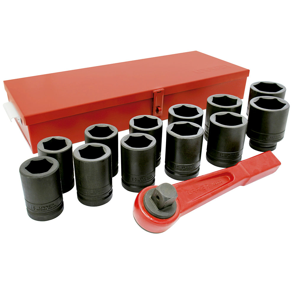 Juego 14 dados impacto largos y accesorios pulgadas 1" Urrea