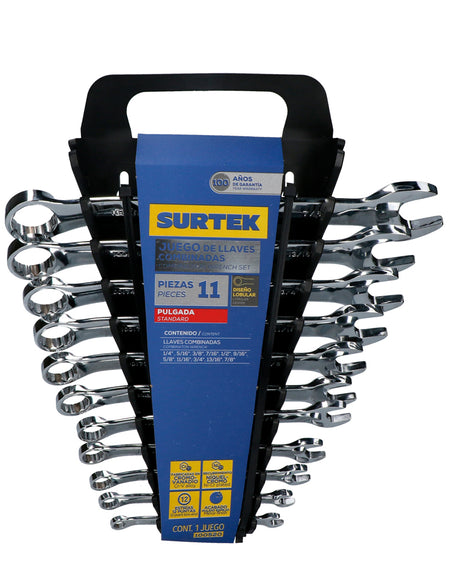 Surtek Juego 11 llaves comb pul esp 12 puntas métr en rack