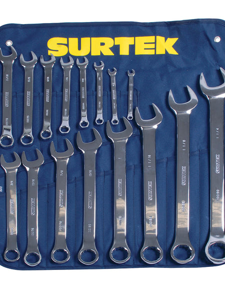 Surtek Juego 16 llaves combinadas pulido 12 puntas pulgadas