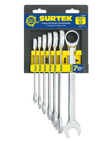 Surtek Juego de 7 llaves combinadas matraca métricas