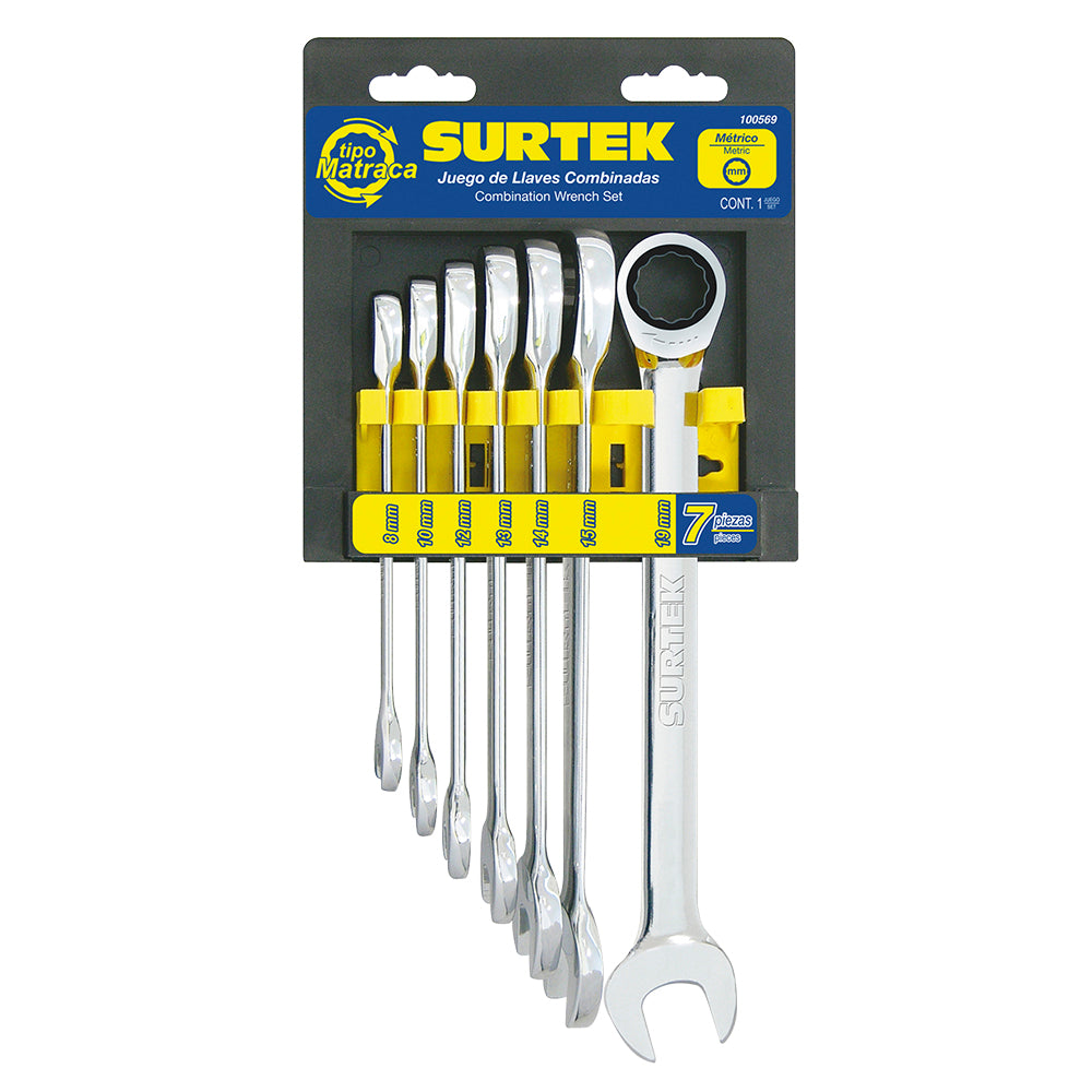 Surtek Juego de 7 llaves combinadas matraca métricas