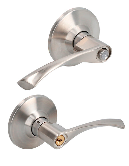 Manija curva tubular, níquel satinado, baño Prolok.