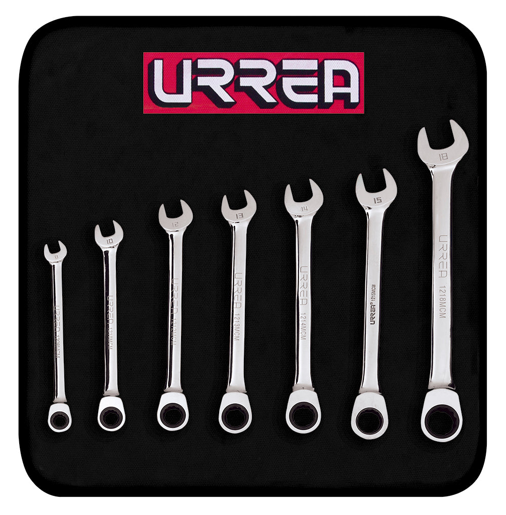 Juego de 7 llaves combinadas de matraca métricas Urrea