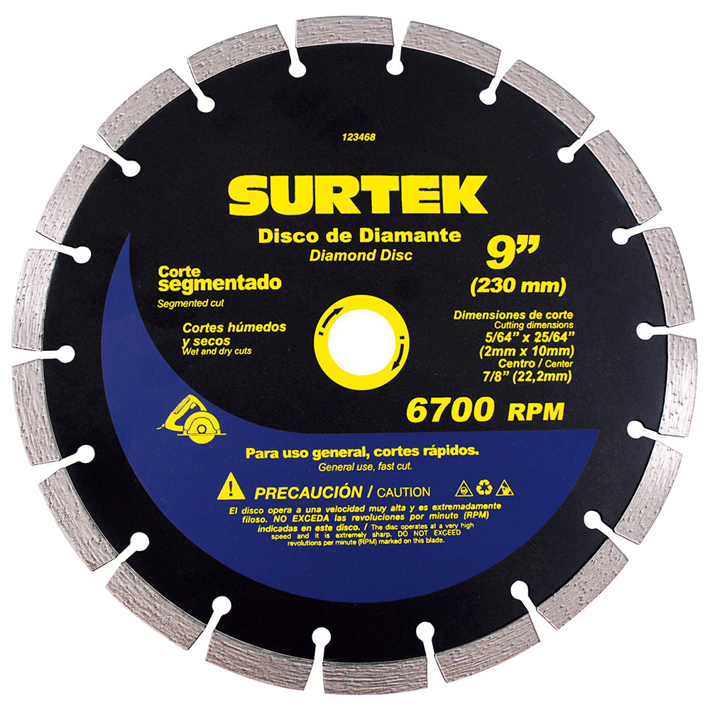 Surtek Disco de diamante corte segmentado 9"