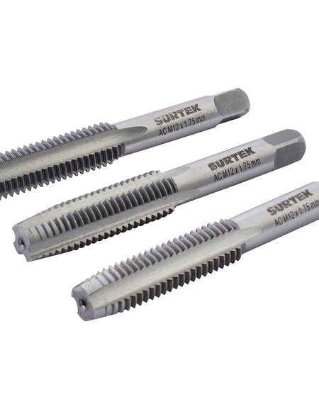 Juego de 3 machuelos de acero al carbón M12 x 1.75 Surtek