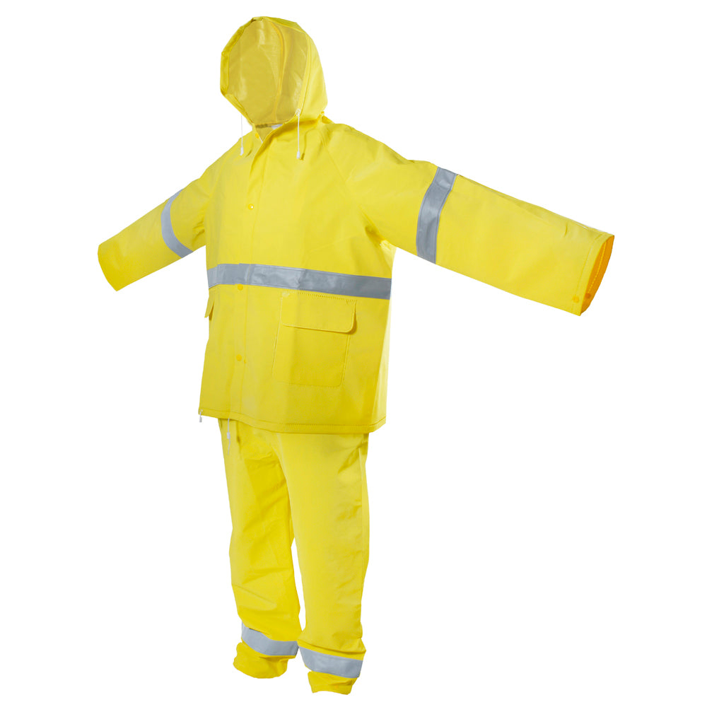 Surtek Juego de traje impermeable con reflejante de dos piezas (gabardina y pantalón) color amarillo talla chica