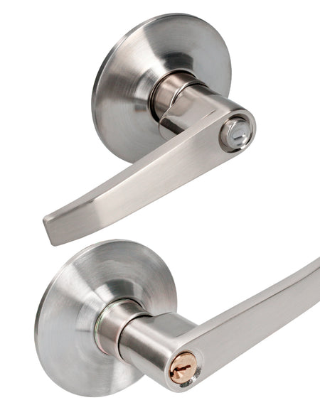 Manija recta tubular, níquel satinado, baño Prolok.