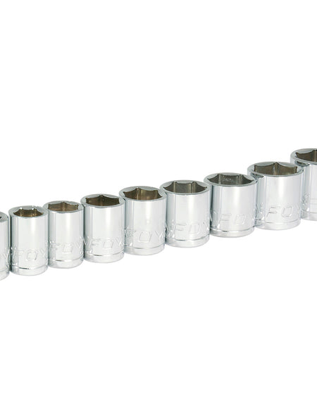 Juego de 9 dados en pulgadas 3/8" en riel Foy