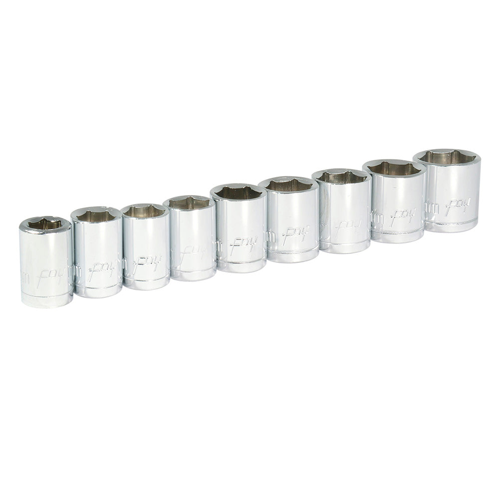 Juego de 9 dados métricos 3/8" en riel Foy