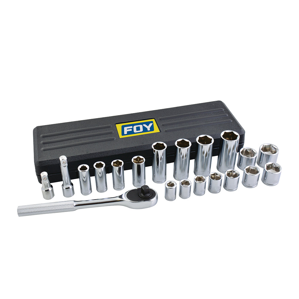 Juego de 21 dados y accesorios en pulgadas 3/8" Foy