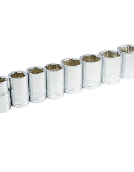 Juego de 8 dados en pulgadas 1/2" en riel Foy