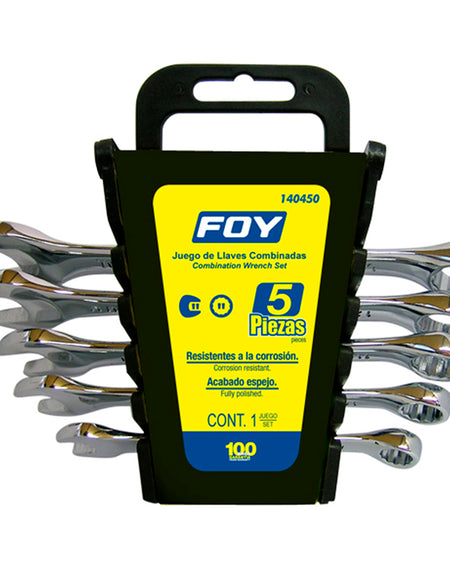 Jgo 5 llaves combinadas pulido espejo 12 puntas pulgadas Foy