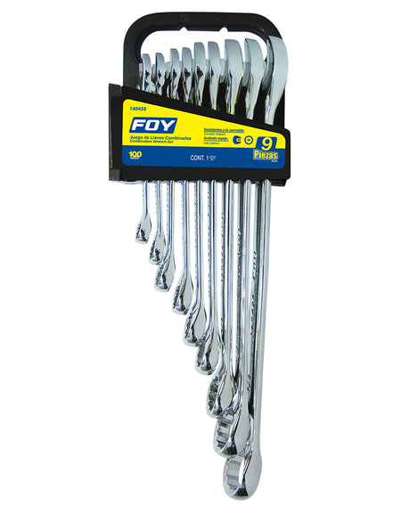 Jgo 9 llaves combinadas pulido espejo 12 puntas pulgadas Foy