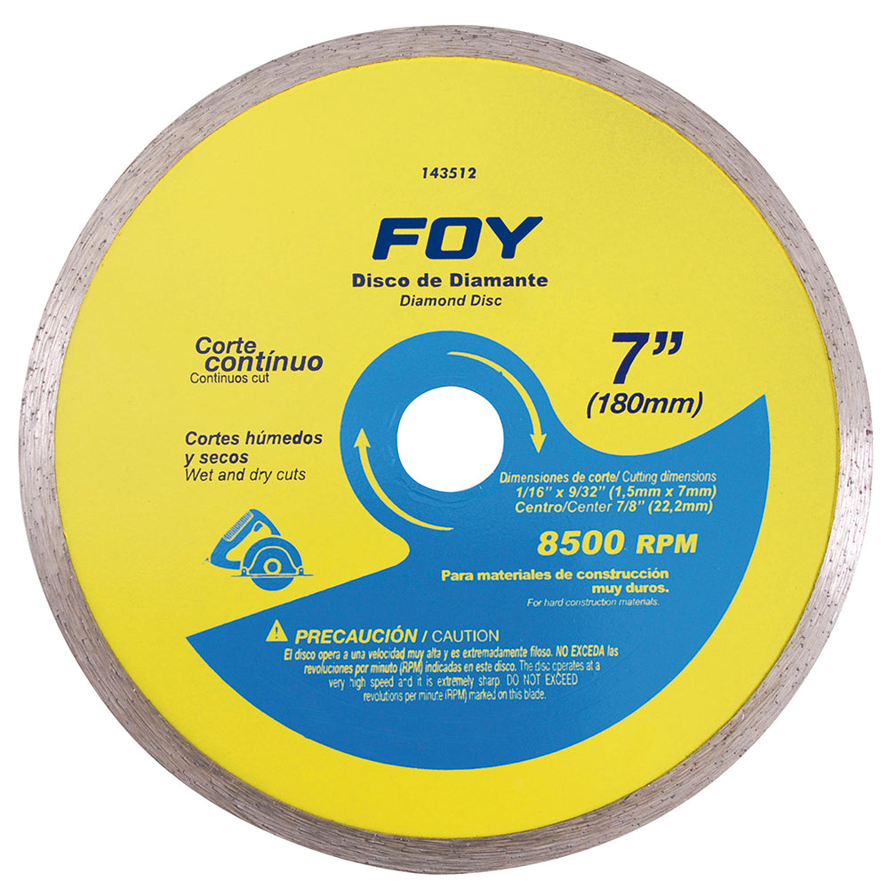 Disco de diamante corte continuo 7" Foy
