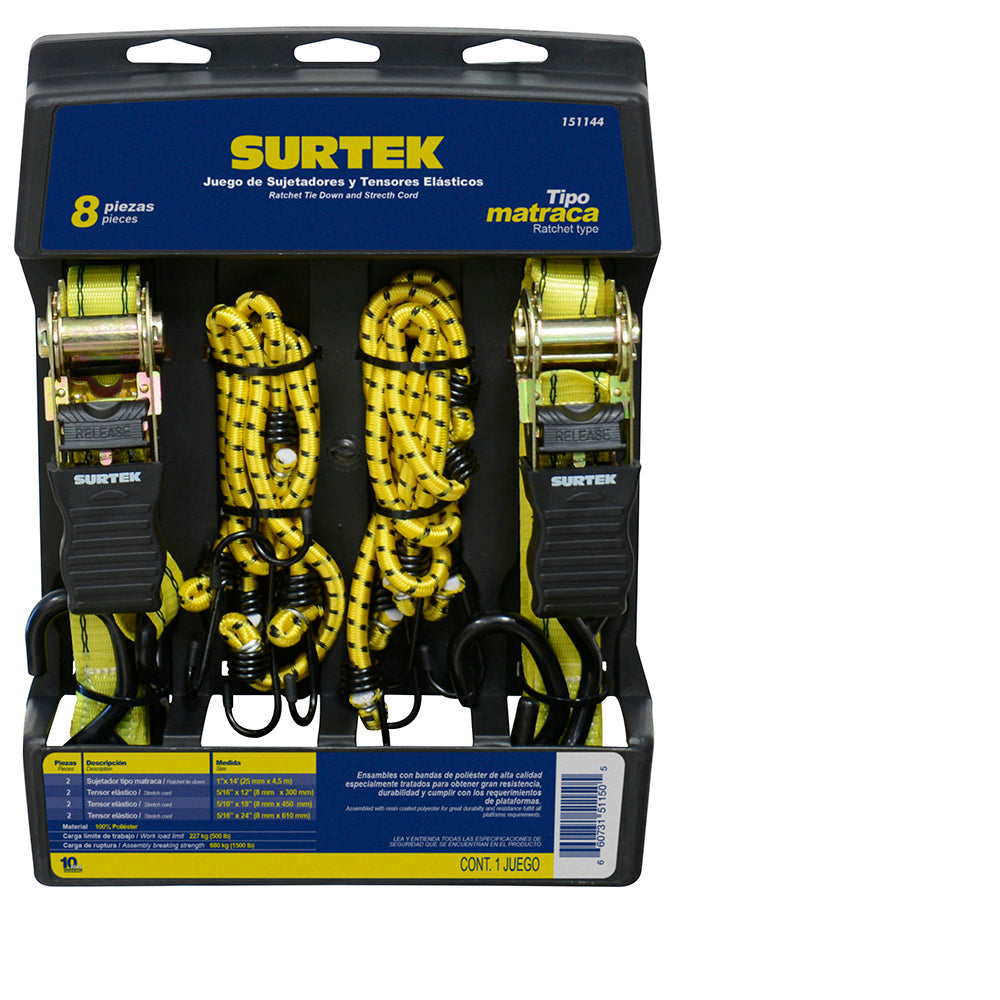Juego de 8 sujetadores y tensores Surtek
