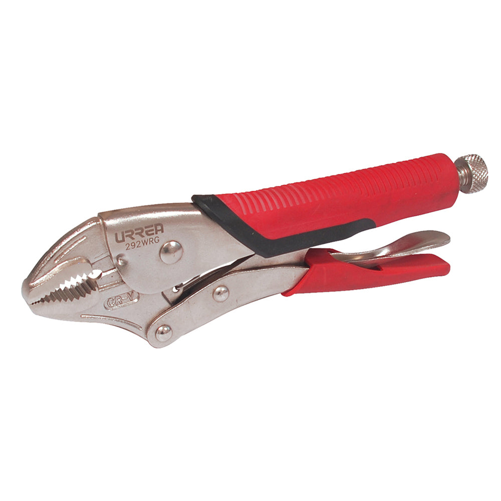 Pinza de presión quijada curva mango bimaterial 10" Urrea