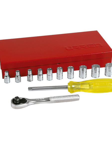 Juego dados y accesorios cuadro 1/4" pulgadas 13 pzas  Urrea