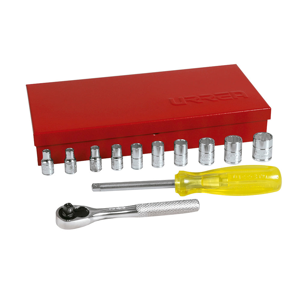 Juego dados y accesorios cuadro 1/4" pulgadas 13 pzas  Urrea