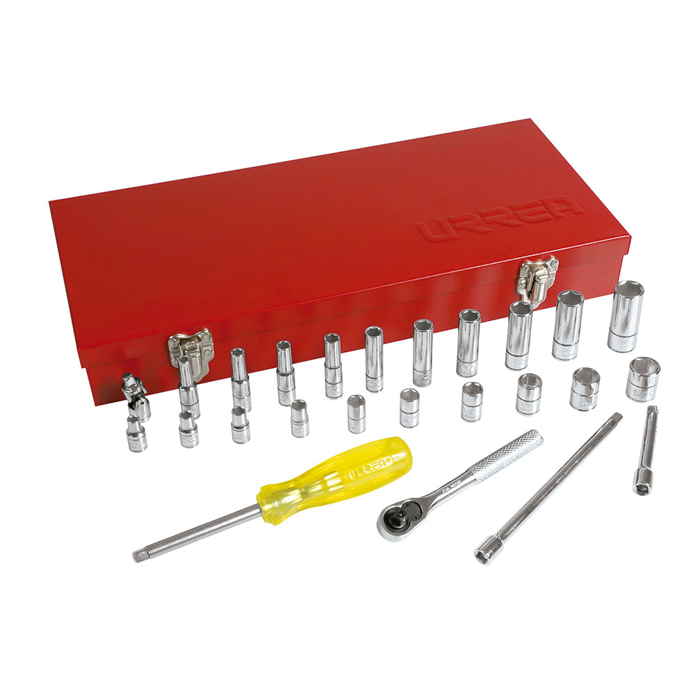 Juego dados y accesorios cuadro 1/4" pulgadas 26 pzas  Urrea