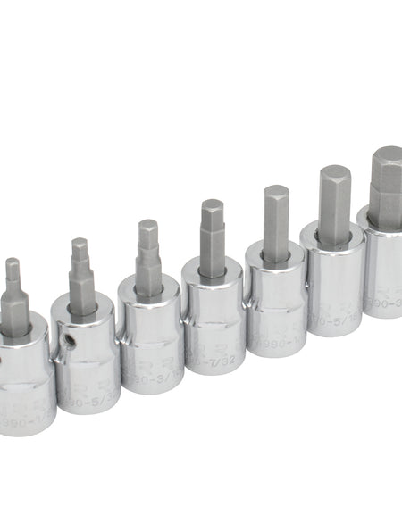 Juego de 7 dados punta hexagonal en pulgadas en riel Urrea