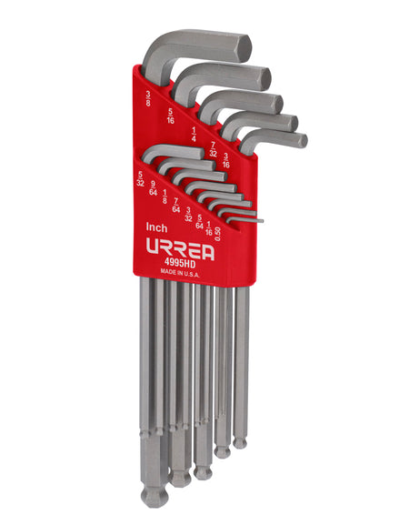 Jgo 13 llaves hex L punta bola pulgadas uso pesado Urrea.