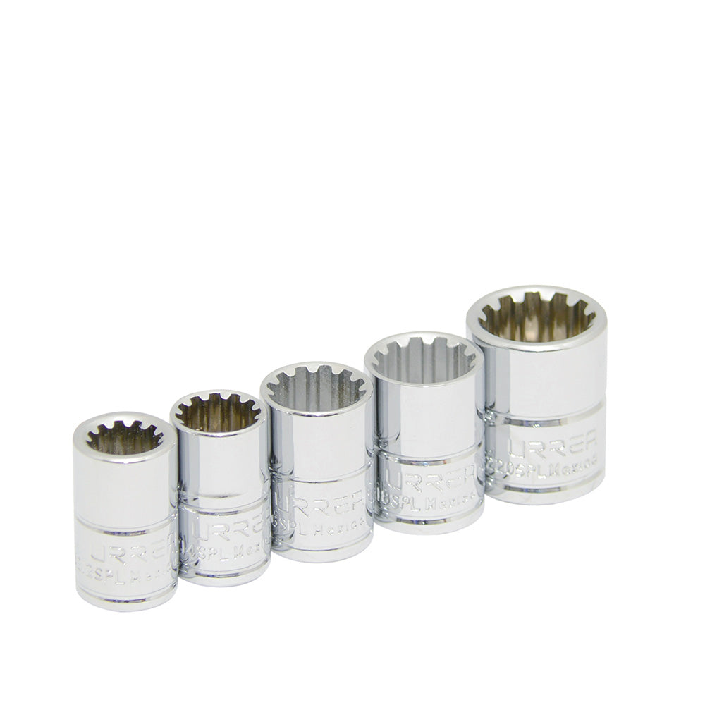 Juego de 5 dados spline 3/8" en riel Urrea