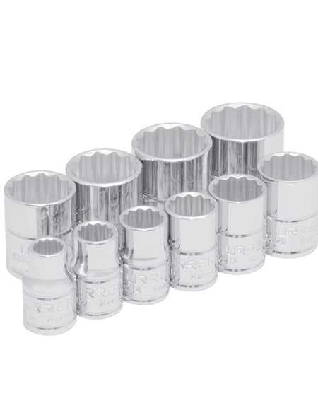 Juego de 10 dados en pulgadas cuadro 3/8" en riel Urrea