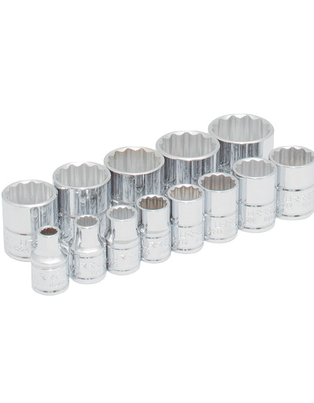 Juego de 13 dados en pulgadas cuadro 3/8" en riel Urrea