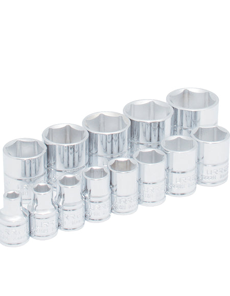 Juego 13 dados pulgadas cuadro 3/8" 6 puntas en riel Urrea