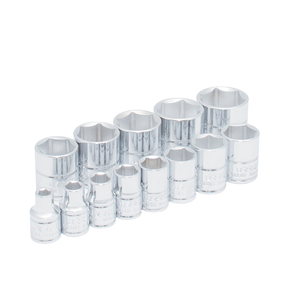 Juego 13 dados pulgadas cuadro 3/8" 6 puntas en riel Urrea