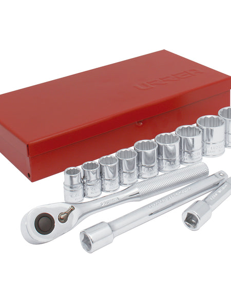 Juego dados y accesorios 13 piezas cuadro 3/8" pulg Urrea