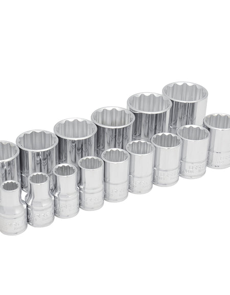 Juego de 15 dados en pulgadas 1/2" en riel Urrea