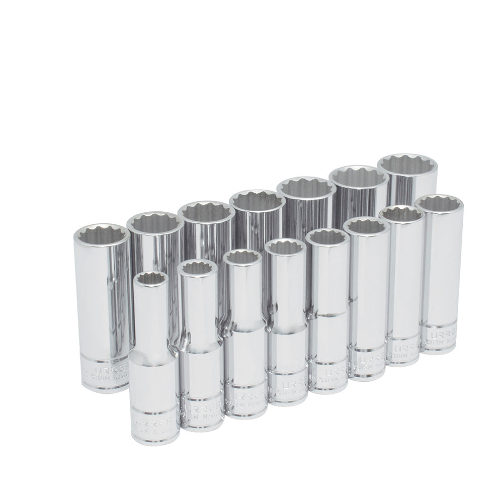 Juego de 15 dados largos métricos 1/2" Urrea