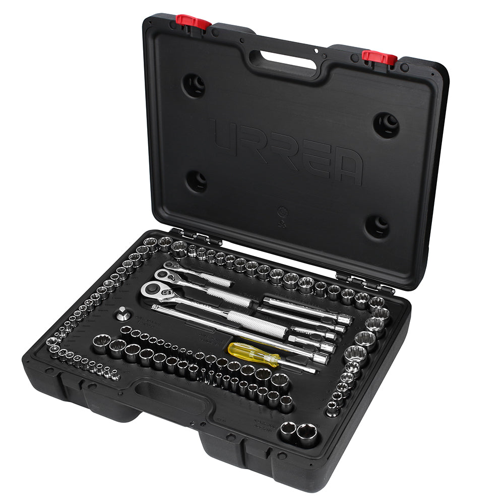 Juego de 99 dados y accesorios combinados 1/4" a 1/2" Urrea