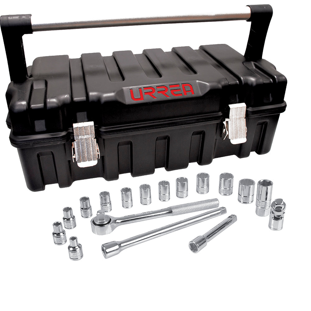 Juego de 18 dados y accesorios métricos 1/2" Urrea