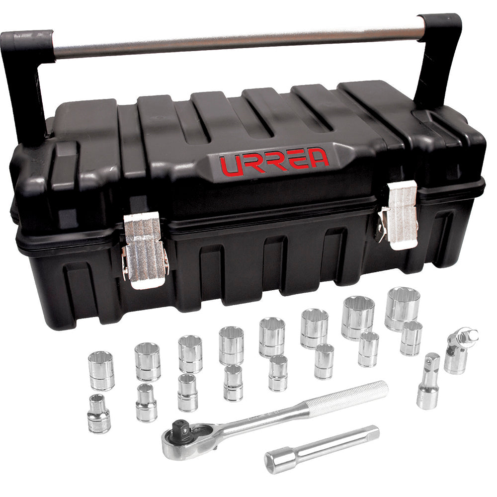 Juego de 21 dados y accesorios métricos 1/2" Urrea