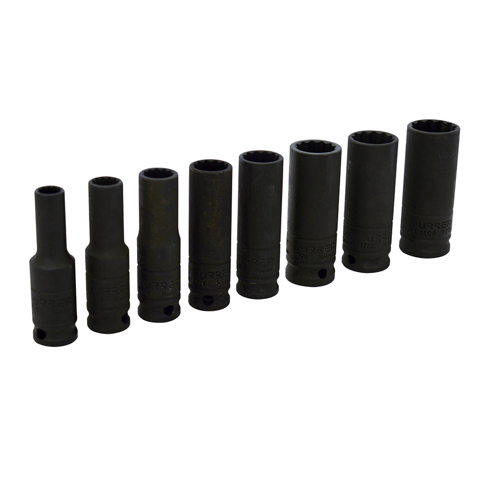 Juego de 8 dados de impacto largos en pulgadas 3/8" Urrea