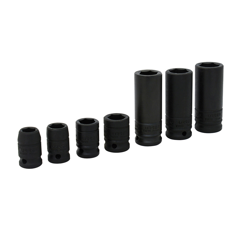 Juego de 7 dados de impacto largos en pulgadas 1/2" Urrea