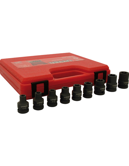 Juego de 9 dados de impacto Torx® hembra 1/2" Urrea