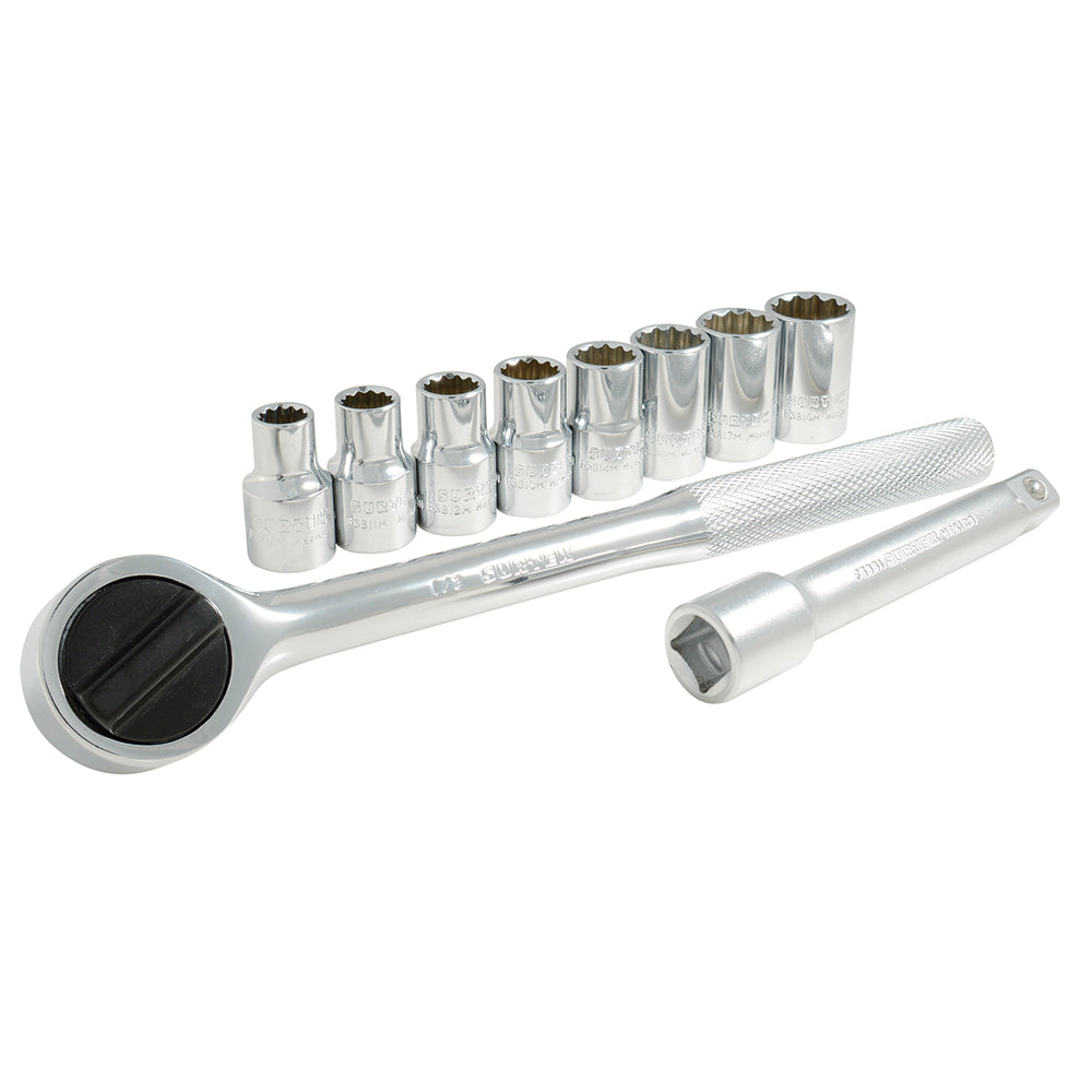 Surtek Juego de 10 dados y accesorios métricos 1/2"