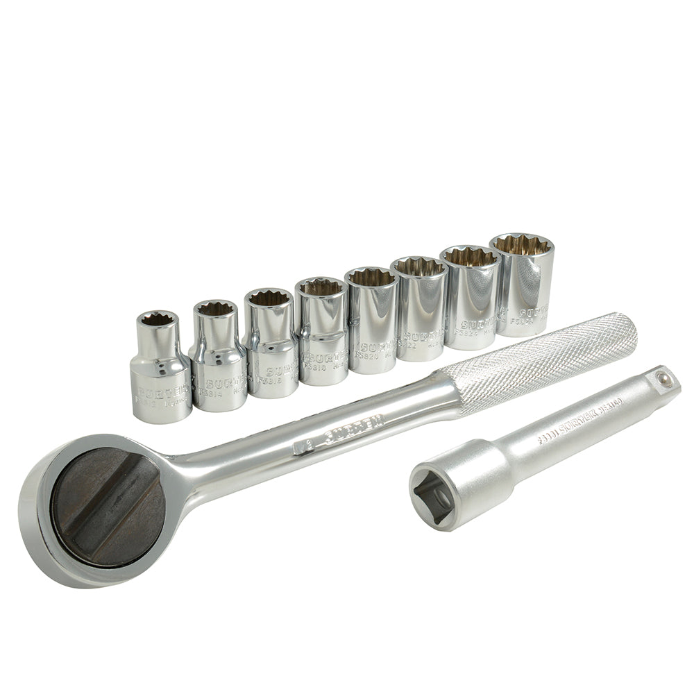 Surtek Juego de 10 dados y accesorios en pulgadas 1/2"