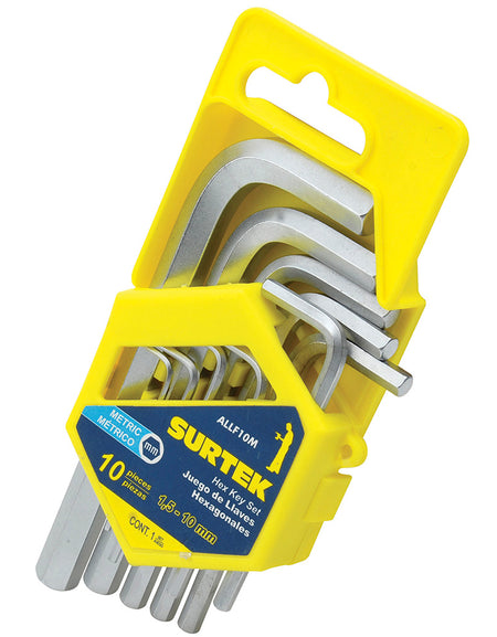 Juego de 10 llaves hexagonales "L" métricas en rack Surtek