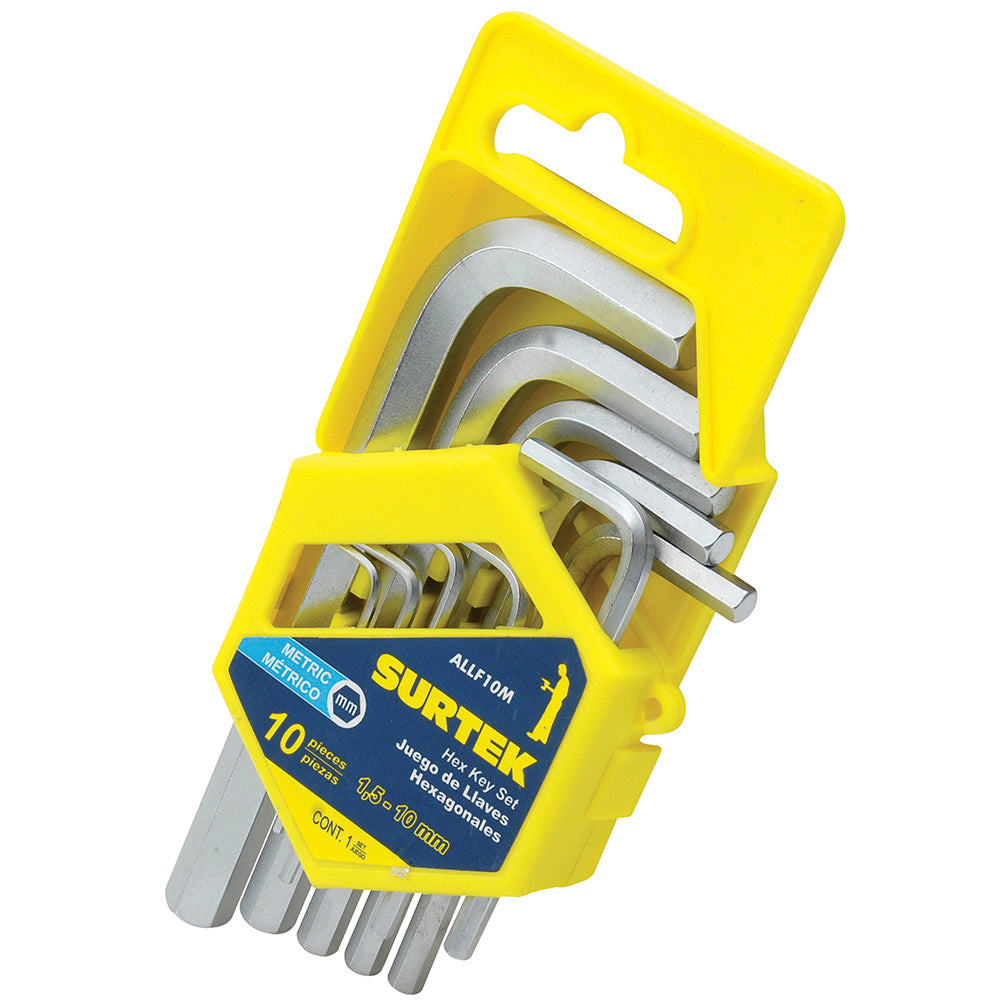 Juego de 10 llaves hexagonales "L" métricas en rack Surtek