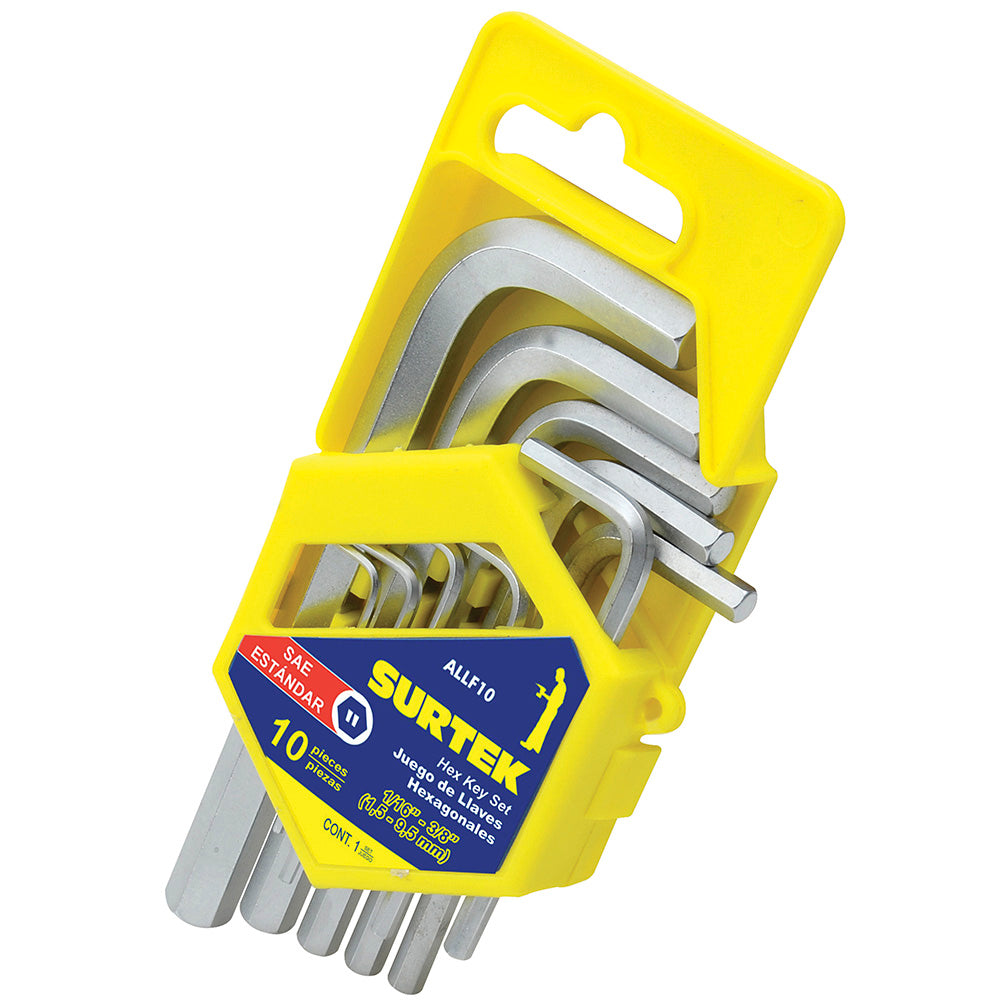 Juego de 10 llaves hexagonales "L" pulgadas en rack Surtek