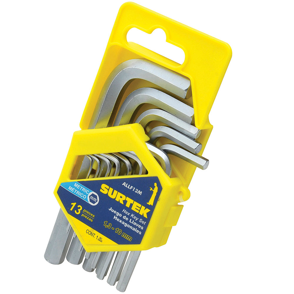 Juego de 13 llaves hexagonales "L" métricas en rack Surtek