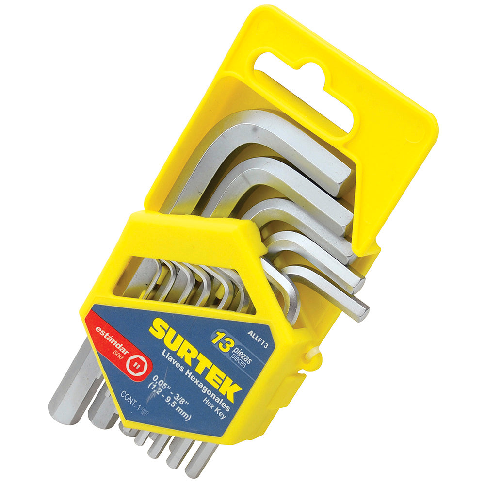 Juego de 13 llaves hexagonales "L" pulgadas en rack Surtek
