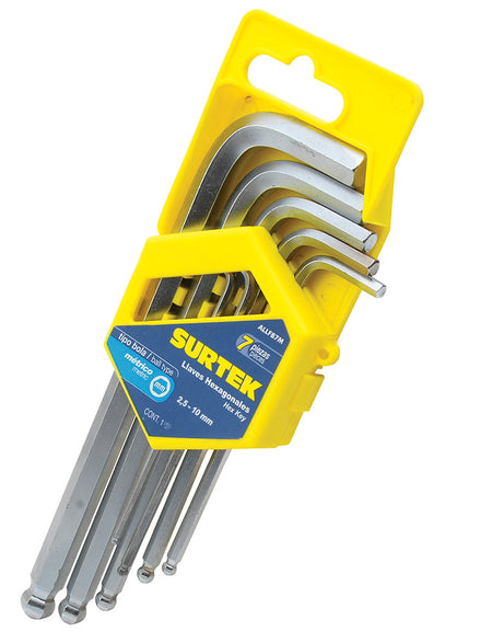 Juego de 7 llaves hexagonales "L" métricas en rack Surtek