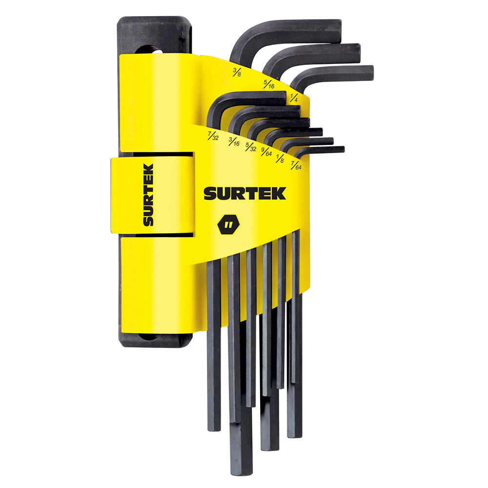 Juego de 9 llaves hexagonales "L" en pulgadas en rack Surtek